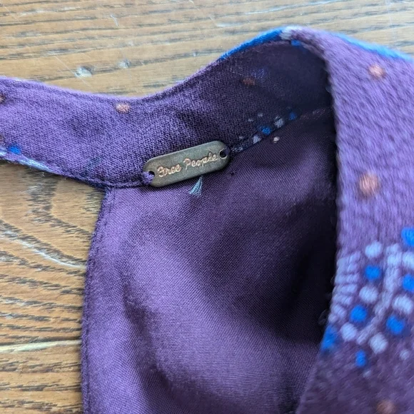 Free People Tegan Floral Purple Long Sleeve Keyhole Mini Dress Boho Hippie Fairy - Picture 4 of 16